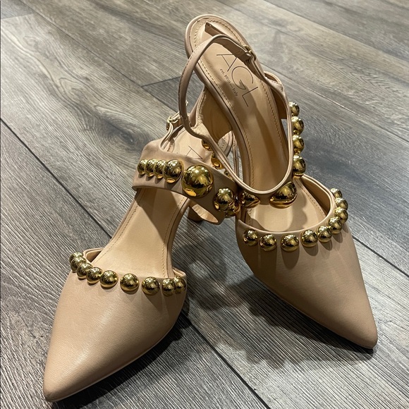 AGL Women's Beige and Gold Studded Heels - Picture 3 of 3